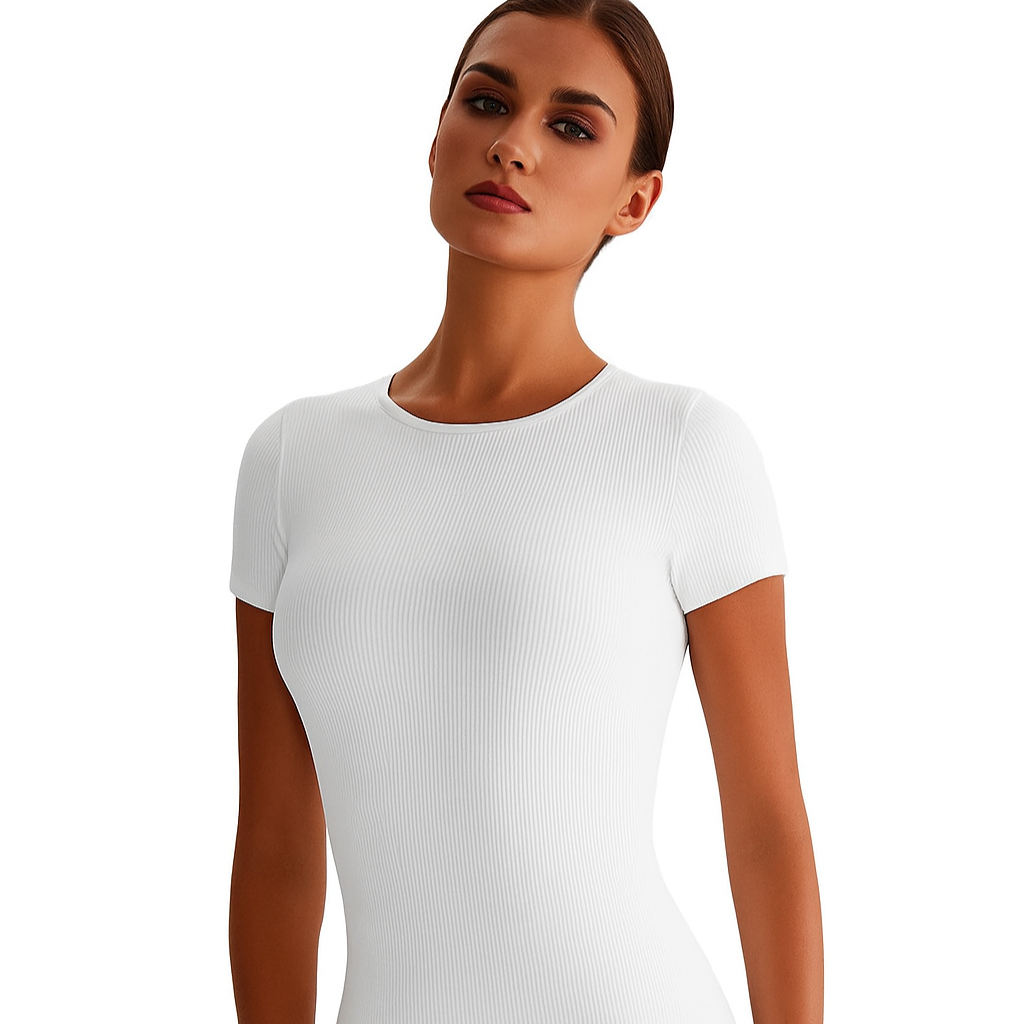 Ribbed Short Sleeve - White